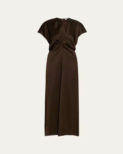 Totême Slouch Waist Satin Maxi Dress In Brown
