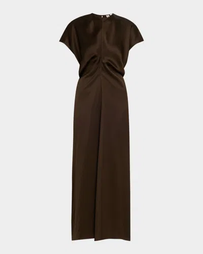 Totême Slouch Waist Satin Maxi Dress In Brown