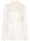Totême Toteme Slouch Waist Satin Button-up Shirt In Weiss