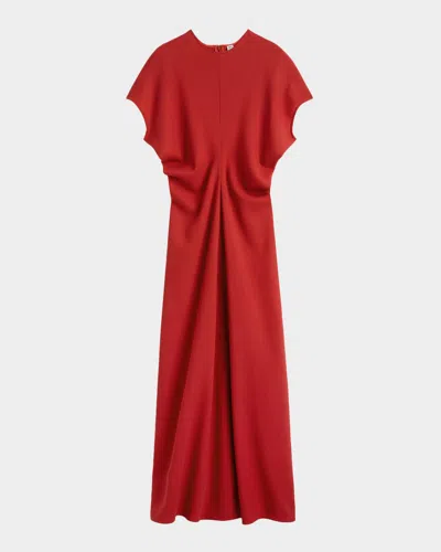 Totême Slouch Waist Short-sleeve Ankle Dress In Red