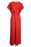 Totême Slouch Waist Gathered Wool-crepe Maxi Dress In Red