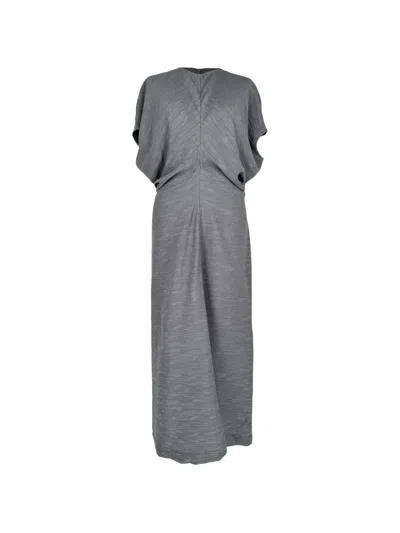 Pre-owned Totême Slouch-waist Crinkled Maxi Dress In Grey
