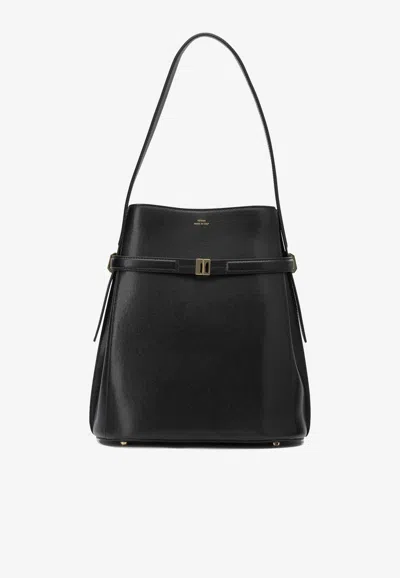 Totême Womens Belted Leather Bucket Bag Black