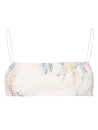 Totême Smocked Bandeau Bikini Top In Neutrals