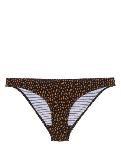 Totême Abstract-print Shirred Bikini Bottoms In Black