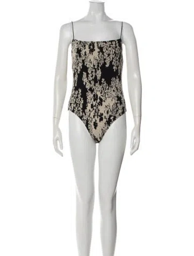Pre-owned Totême Smocked Swimsuit Floral Print One-piece W/ Tags In Black