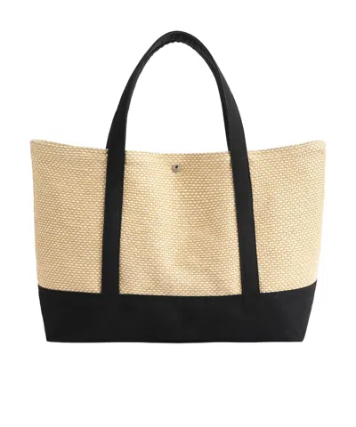 Totême Canvas-trimmed Raffia Tote In Black