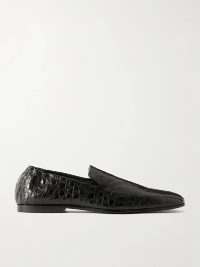 Totême Soft Croc-effect Leather Loafers In Black