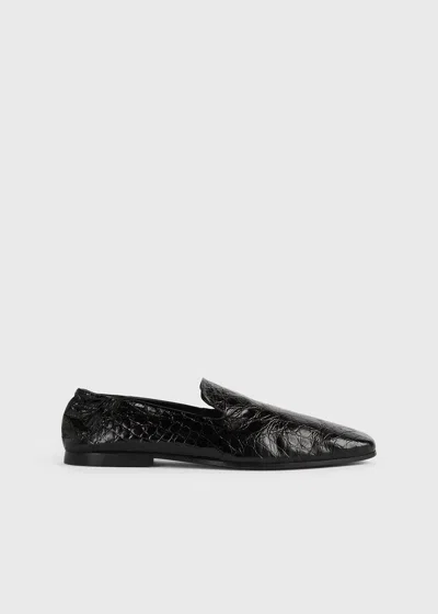Totême Soft Croco-embossed Loafers Black