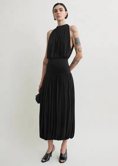 Totême Black Fluid Viscose Gathered Midi Dress In Burgundy