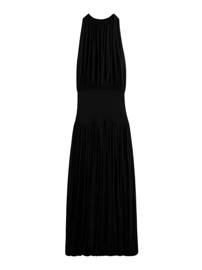 Totême Black Fluid Viscose Gathered Midi Dress In Burgundy
