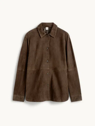 Totême Womens Bark Soft Long-sleeves Suede Overshirt In Brown