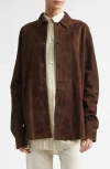 Totême Womens Bark Soft Long-sleeves Suede Overshirt In Brown