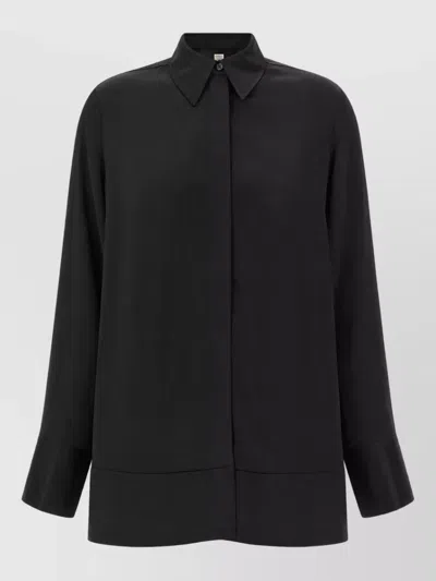 Totême Soft Tuxedo Satin Shirt In Black