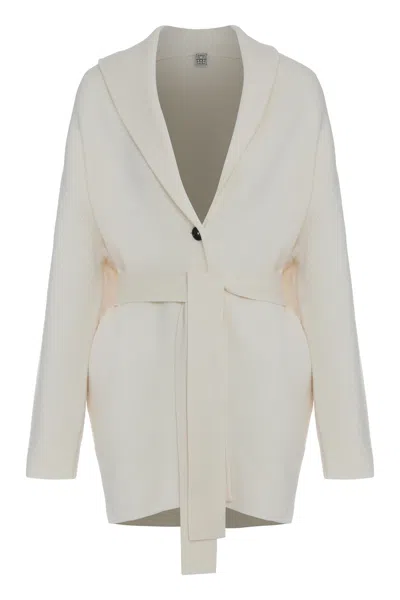 Totême Soft Wool Knit Shawl-collar Cardigan In Neutral