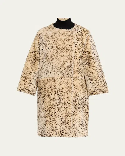 Totême Spotted Lamb Shearling Double-breasted Coat In Neutral