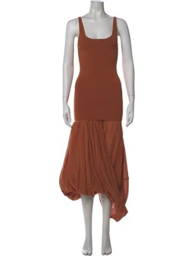Pre-owned Totême Square Neckline Midi Length Dress In Brown