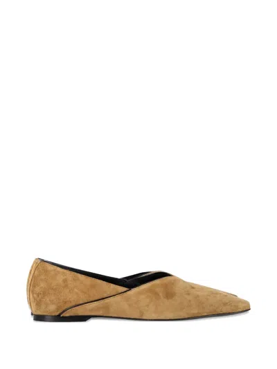 Pre-owned Totême Square Toe Suede Ballet Flats In Brown