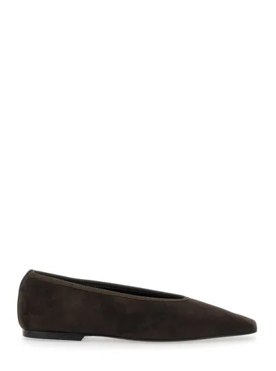 Totême Minimalist Suede Ballet Flats In Brown
