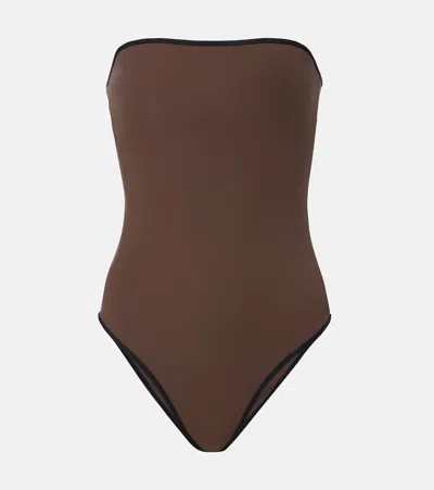 Totême Strapless Swimsuit In Brown