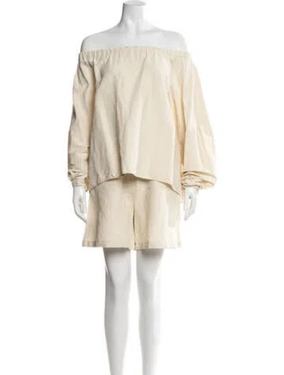 Pre-owned Totême Stretch Linen Blouse, Stretch Linen Shorts Linen Pant Set In Neutrals