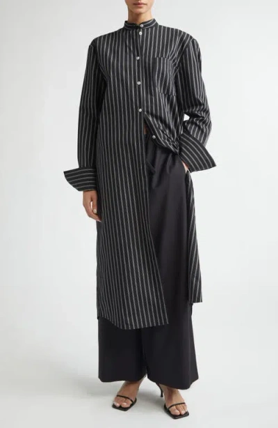 Totême Toteme Stripe Long Sleeve Cotton Blend Tunic Shirtdress In Black