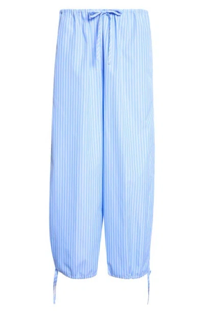 Totême Toteme Stripe Organic Cotton Drawstring Trousers In Blue