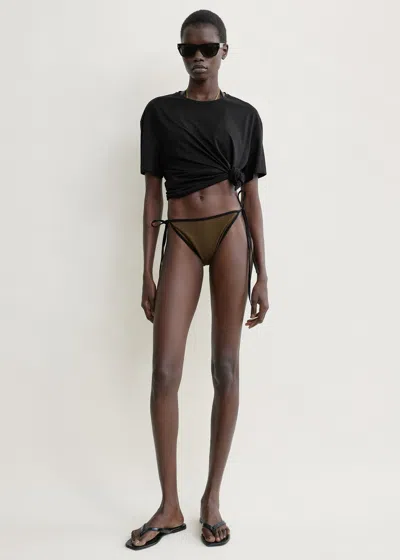 Totême Stripe Tie Bikini Bottoms Walnut In Brown
