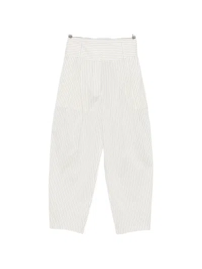 Totême Pleated Striped Cotton And Silk-blend Straight-leg Pants In White