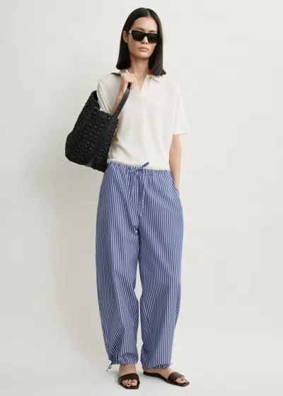 Totême Striped Drawstring Cotton Trousers Ink Blue/pink Stripe