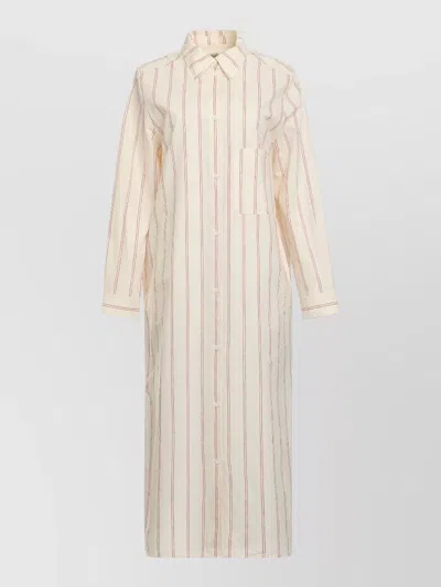 Totême Striped Cotton-silk Shirtdress With Side Pockets In Neutral