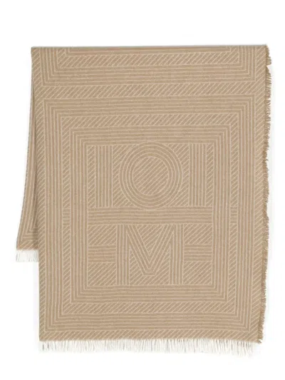 Totême Monogram-jacquard Wool-blend Scarf In Neutrals