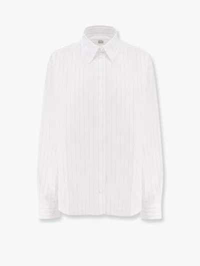 Totême Camicia In Cotone Organico A Righe Con Logo Monogram Ricamato