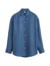 Totême Toteme Oversize Stripe Silk Button-up Shirt In Blue