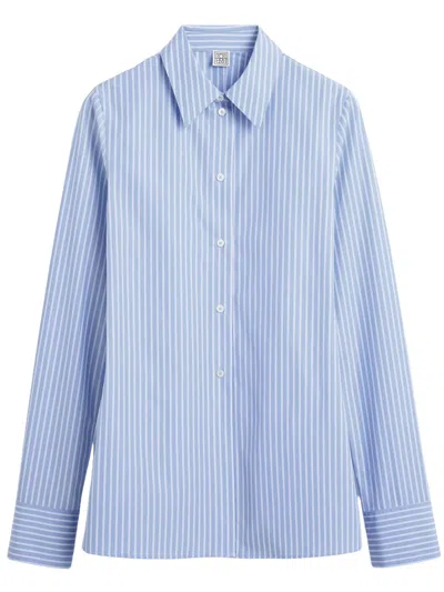 Totême Toteme Striped Poplin Shirt With Classic Collar In Blue