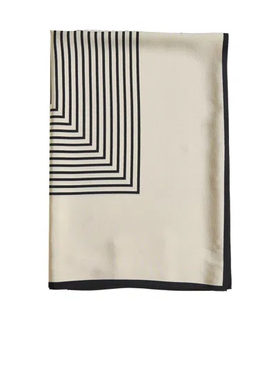 Totême Striped Geometric Silk Scarf In Neutral