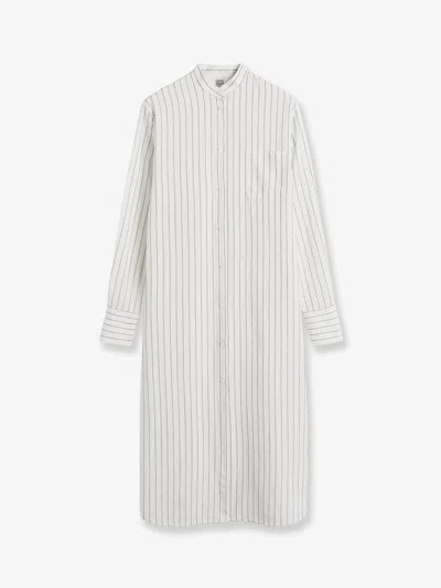 Totême Striped Summer Viscose, Silk And Cotton Dress In White