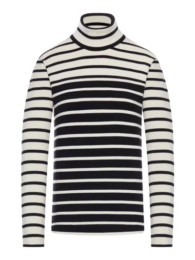 Totême Striped Wool-blend Turtleneck Sweater In Black