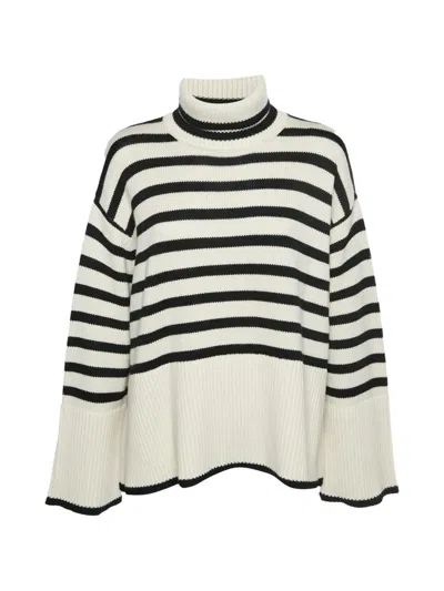 Pre-owned Totême Striped Turtleneck Sweater In White