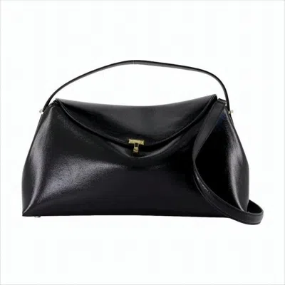 Totême Structured Black Leather Tote Bag With Minimalist Design