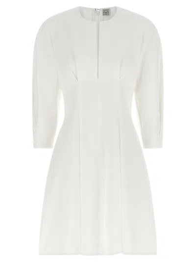 Totême Structured Hourglass Mini Dress With Pleats And Balloon Sleeves In White