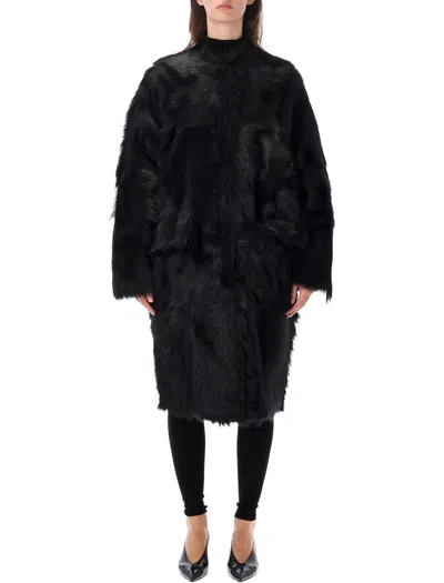 Totême Toteme Structured Mini Shearling Jacket With Long Silky Hair In Black