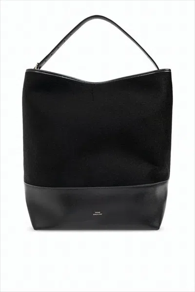 Totême Structured Wool Shoulder Bag With Smooth Leather Base In White
