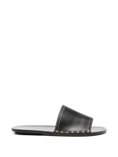Totême Studded Contrast-stitch Sandals In Black