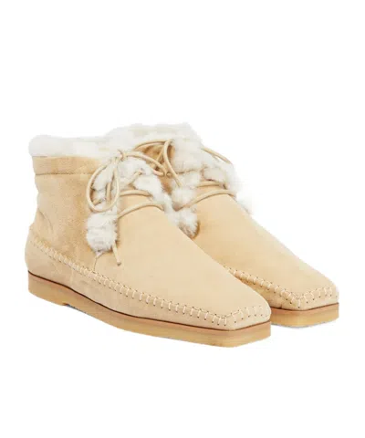 Totême Suede And Faux Shearling Ankle Boots In Macadamia