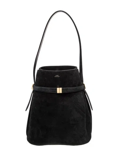 Pre-owned Totême Suede Belted Bucket Bag In Black