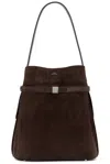 Totême Suede Belted Bucket Bag In Brown