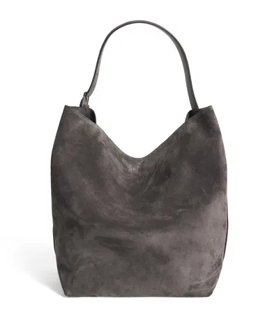 Totême Suede Belted Tote Bag In Gray