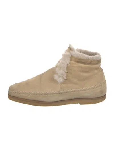 Pre-owned Totême Suede Fur Trim Lace-up Boots In Neutral