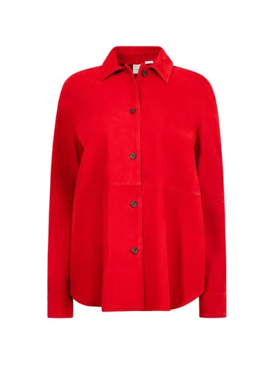 Totême Womens Poppy Soft Long-sleeves Suede Overshirt In Red